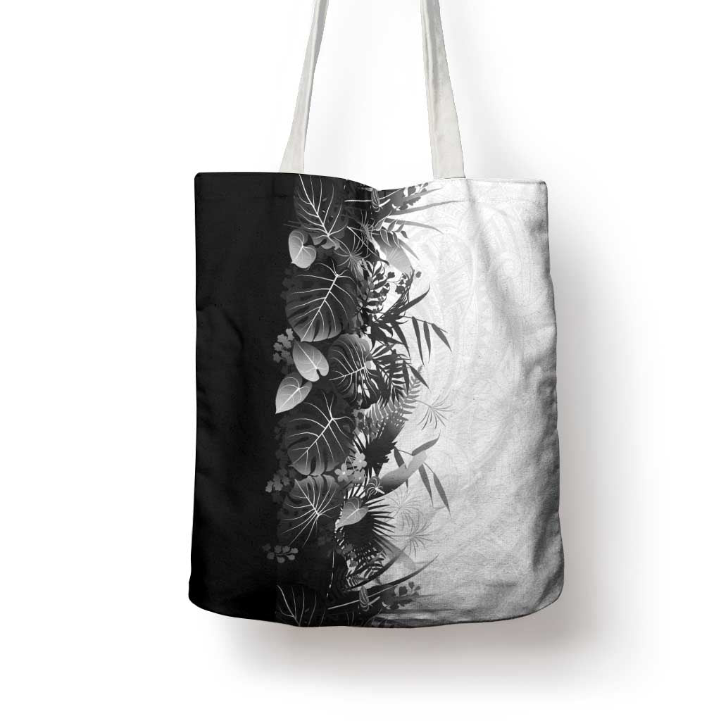 Hawaii Tropical Plant Monochrome Tote Bag Vibrant Polynesian Pattern
