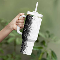 Hawaii Tropical Plant Monochrome Tumbler With Handle Vibrant Polynesian Pattern