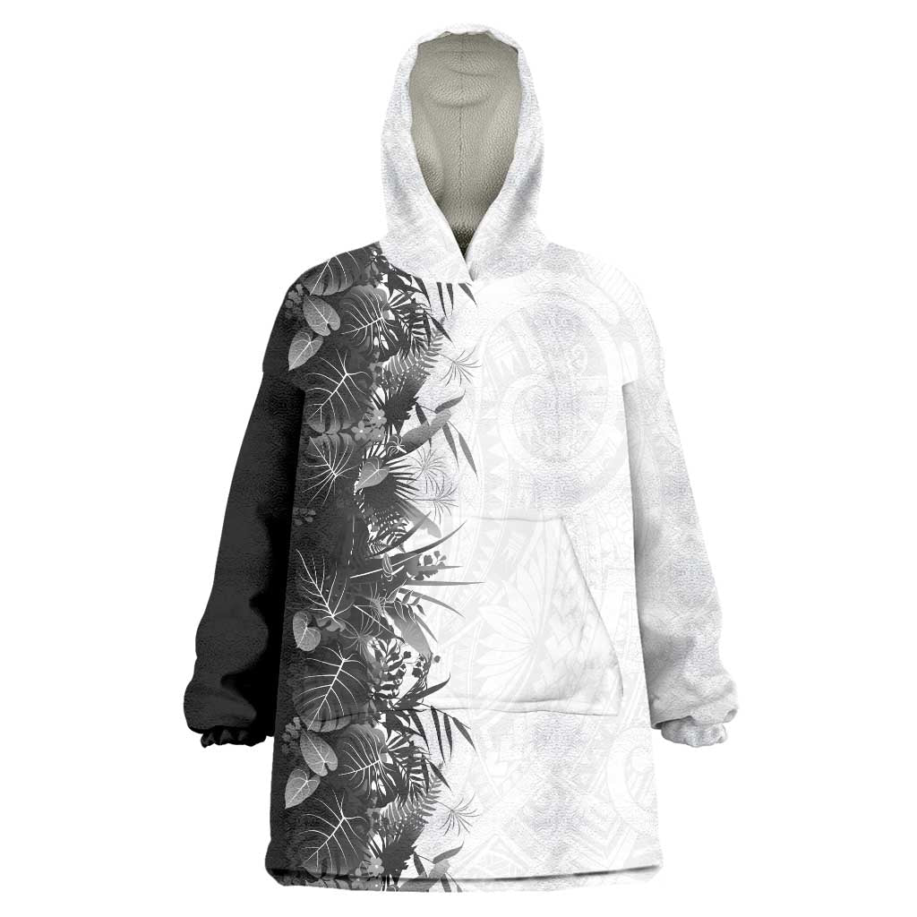 Hawaii Tropical Plant Monochrome Wearable Blanket Hoodie Vibrant Polynesian Pattern