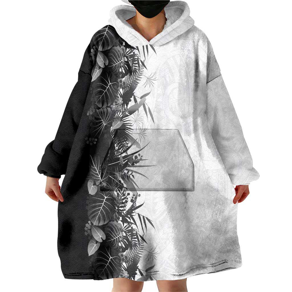Hawaii Tropical Plant Monochrome Wearable Blanket Hoodie Vibrant Polynesian Pattern