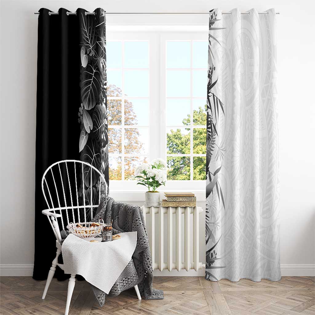 Hawaii Tropical Plant Monochrome Window Curtain Vibrant Polynesian Pattern