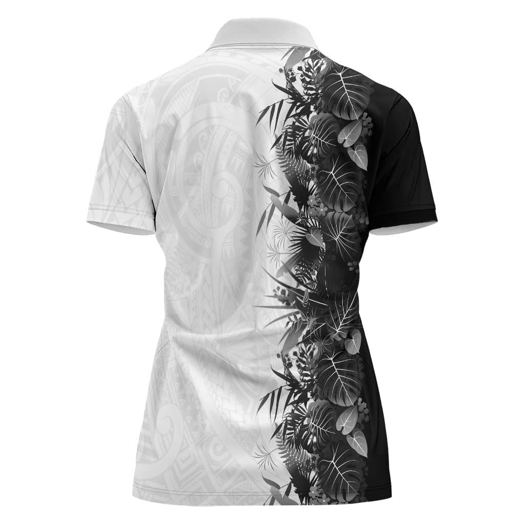 Hawaii Tropical Plant Monochrome Women Polo Shirt Vibrant Polynesian Pattern
