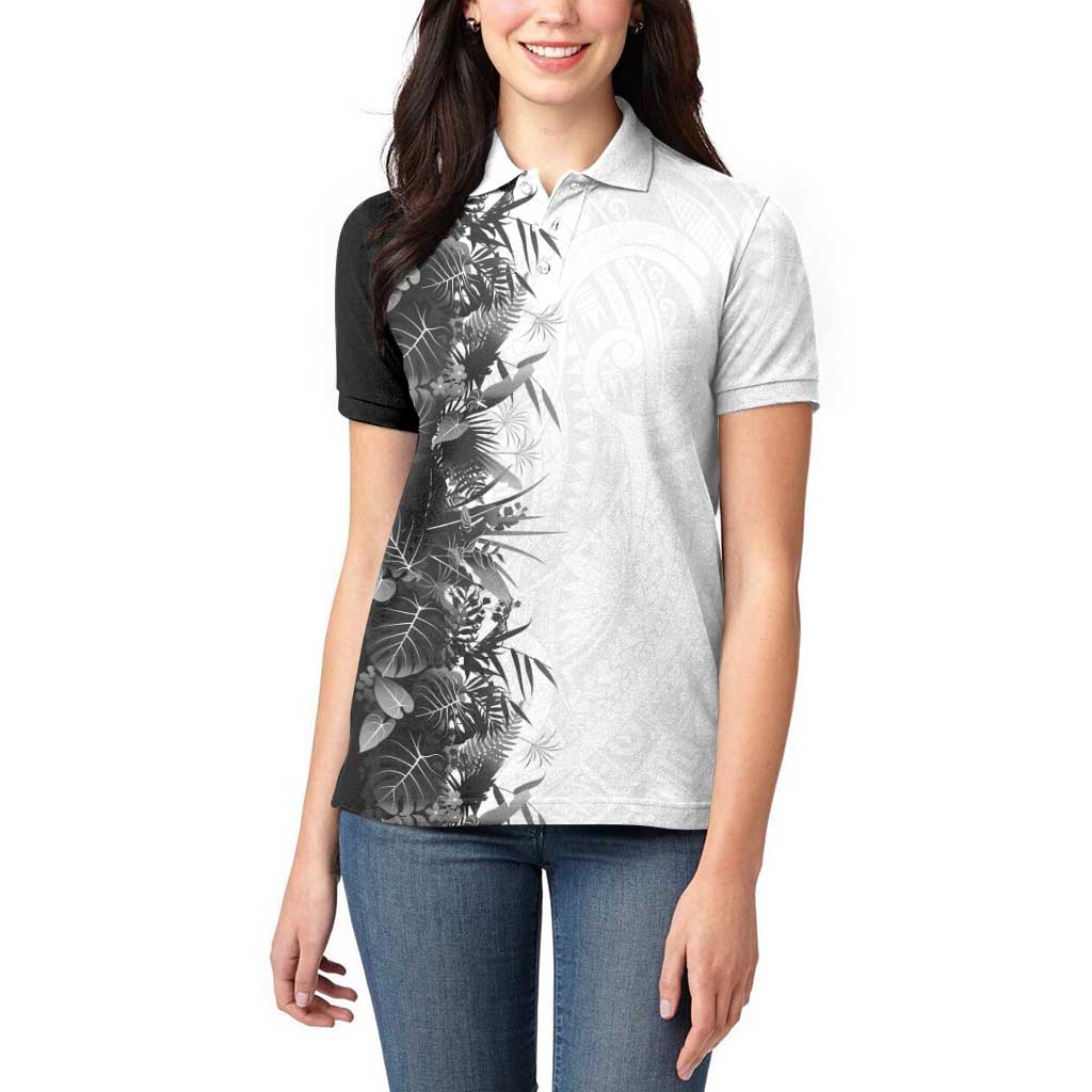Hawaii Tropical Plant Monochrome Women Polo Shirt Vibrant Polynesian Pattern