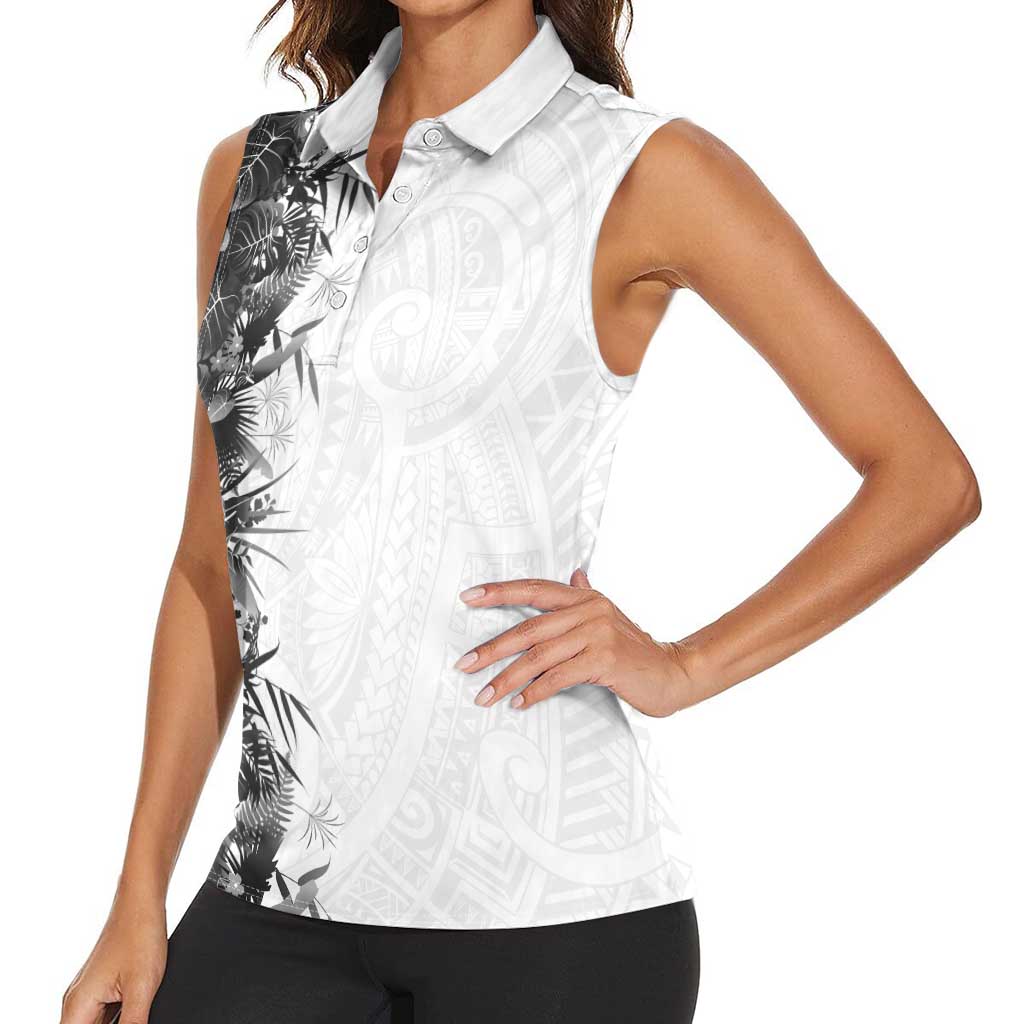 Hawaii Tropical Plant Monochrome Women Sleeveless Polo Shirt Vibrant Polynesian Pattern