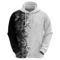 Hawaii Tropical Plant Monochrome Zip Hoodie Vibrant Polynesian Pattern