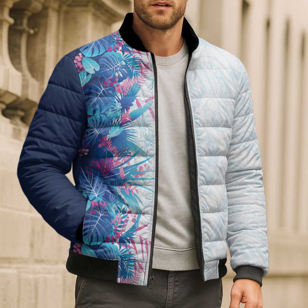 Hawaii Tropical Plant UliUli Bomber Puffer Jacket Vibrant Polynesian Pattern