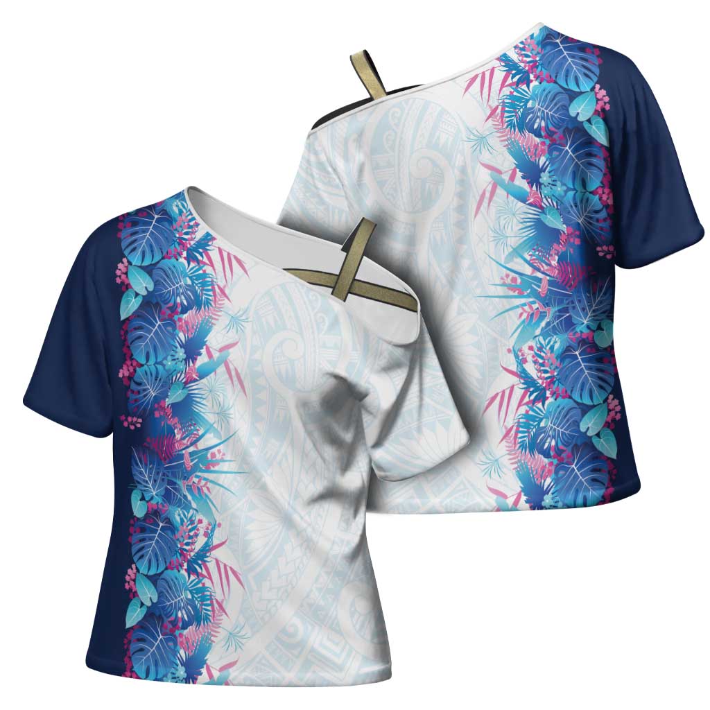 Hawaii Tropical Plant UliUli Cross Shoulder Shirt Vibrant Polynesian Pattern