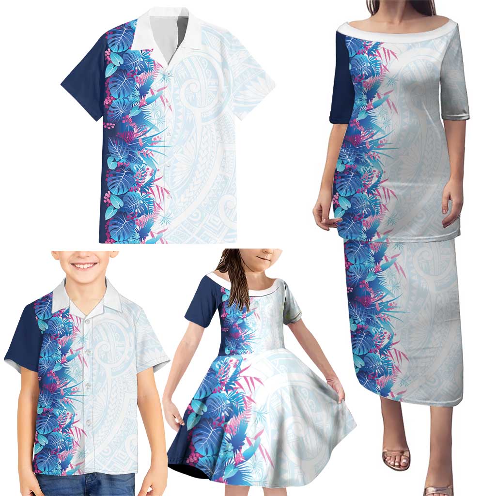 Hawaii Tropical Plant UliUli Family Matching Puletasi and Hawaiian Shirt Vibrant Polynesian Pattern