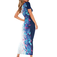 Hawaii Tropical Plant UliUli Family Matching Short Sleeve Bodycon Dress and Hawaiian Shirt Vibrant Polynesian Pattern