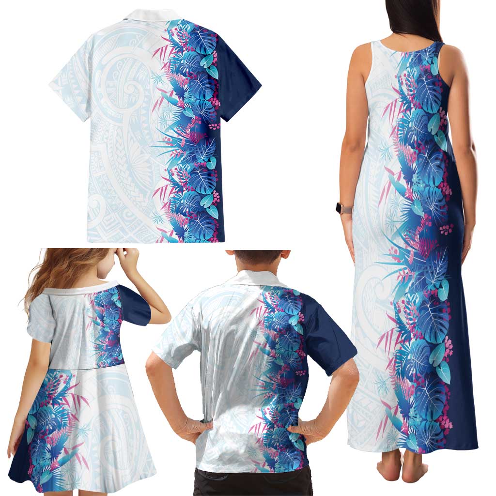 Hawaii Tropical Plant UliUli Family Matching Tank Maxi Dress and Hawaiian Shirt Vibrant Polynesian Pattern
