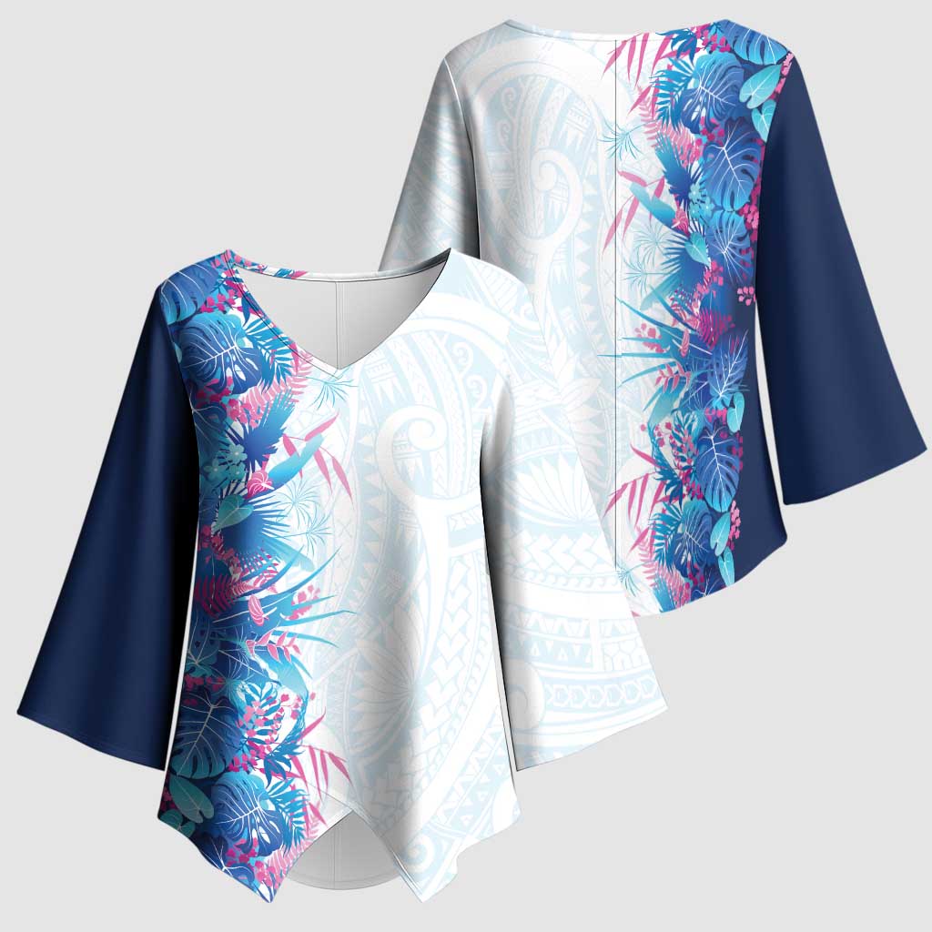 Hawaii Tropical Plant UliUli Kimono Sleeve Blouse Vibrant Polynesian Pattern