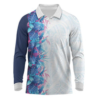 Hawaii Tropical Plant UliUli Long Sleeve Polo Shirt Vibrant Polynesian Pattern