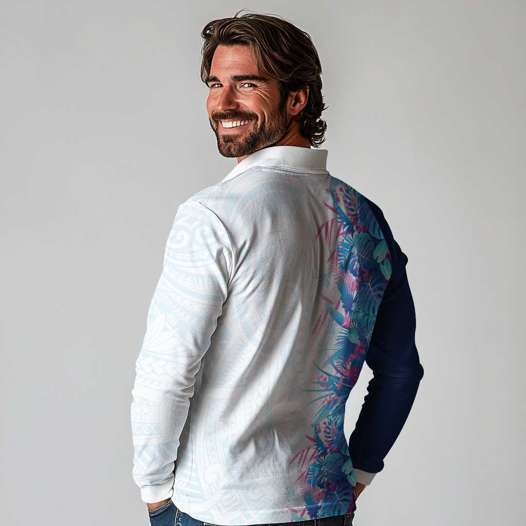 Hawaii Tropical Plant UliUli Long Sleeve Polo Shirt Vibrant Polynesian Pattern
