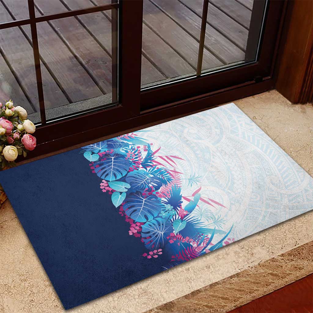Hawaii Tropical Plant UliUli Rubber Doormat Vibrant Polynesian Pattern