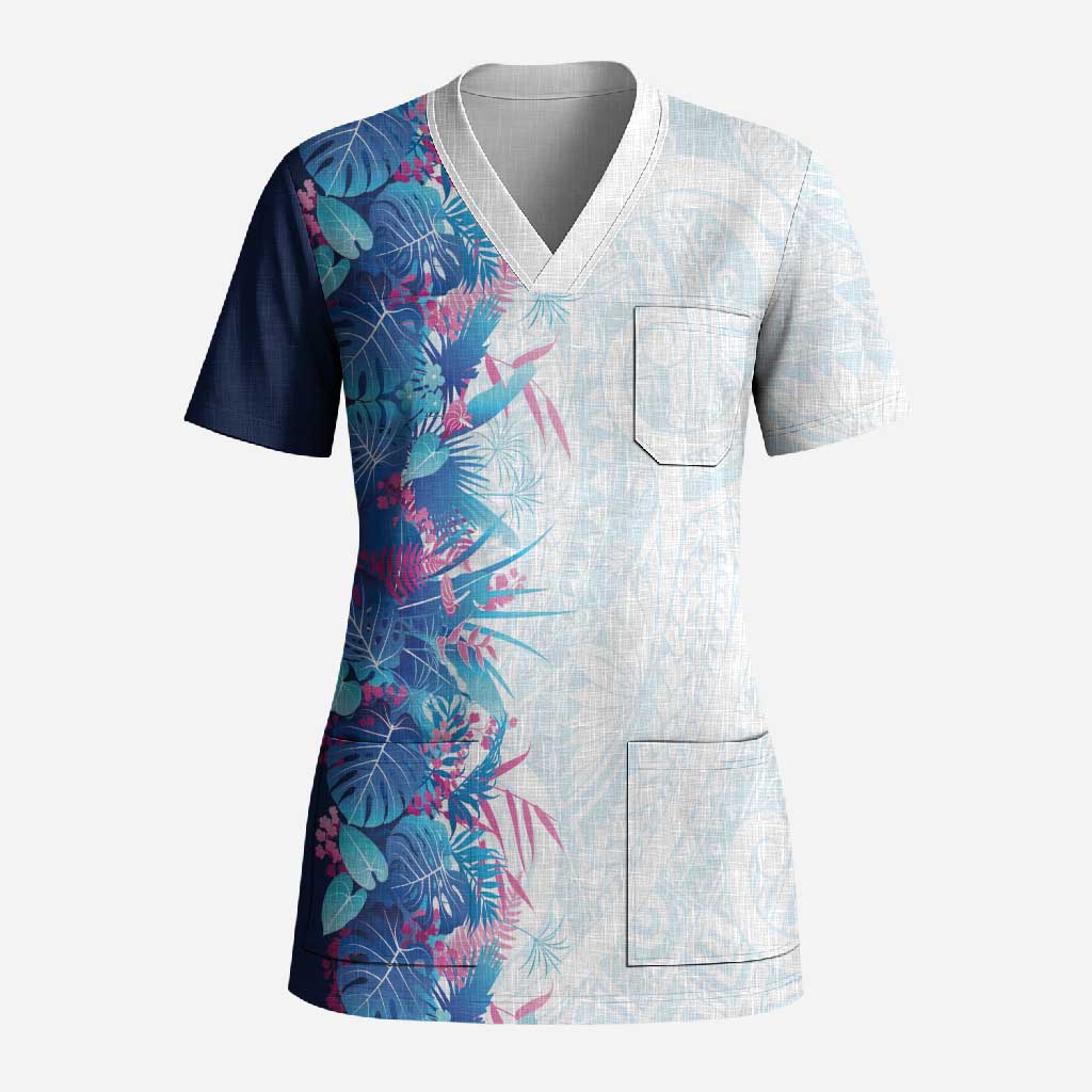 Hawaii Tropical Plant UliUli Scrub Top Vibrant Polynesian Pattern