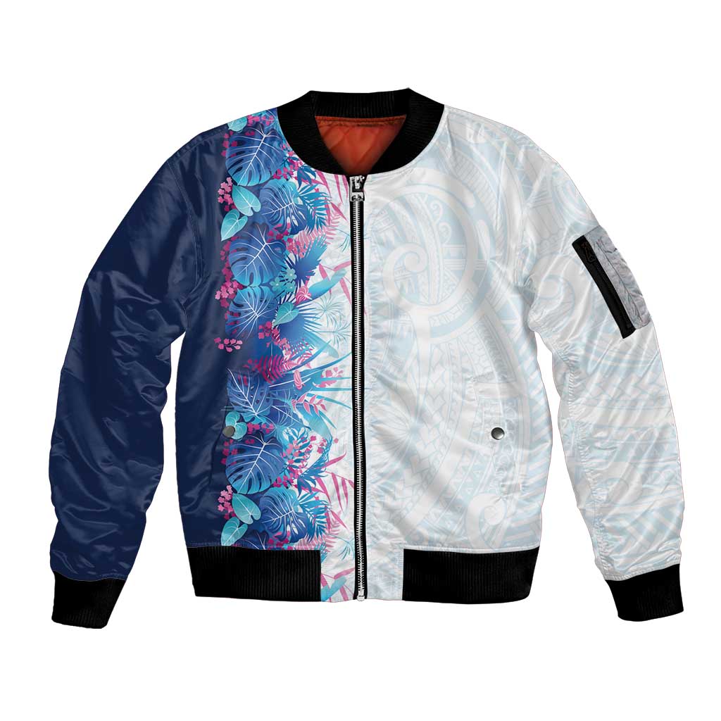 Hawaii Tropical Plant UliUli Sleeve Zip Bomber Jacket Vibrant Polynesian Pattern