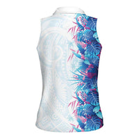 Hawaii Tropical Plant UliUli Women Sleeveless Polo Shirt Vibrant Polynesian Pattern