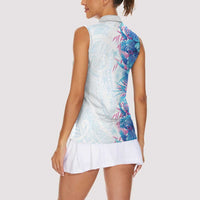 Hawaii Tropical Plant UliUli Women Sleeveless Polo Shirt Vibrant Polynesian Pattern