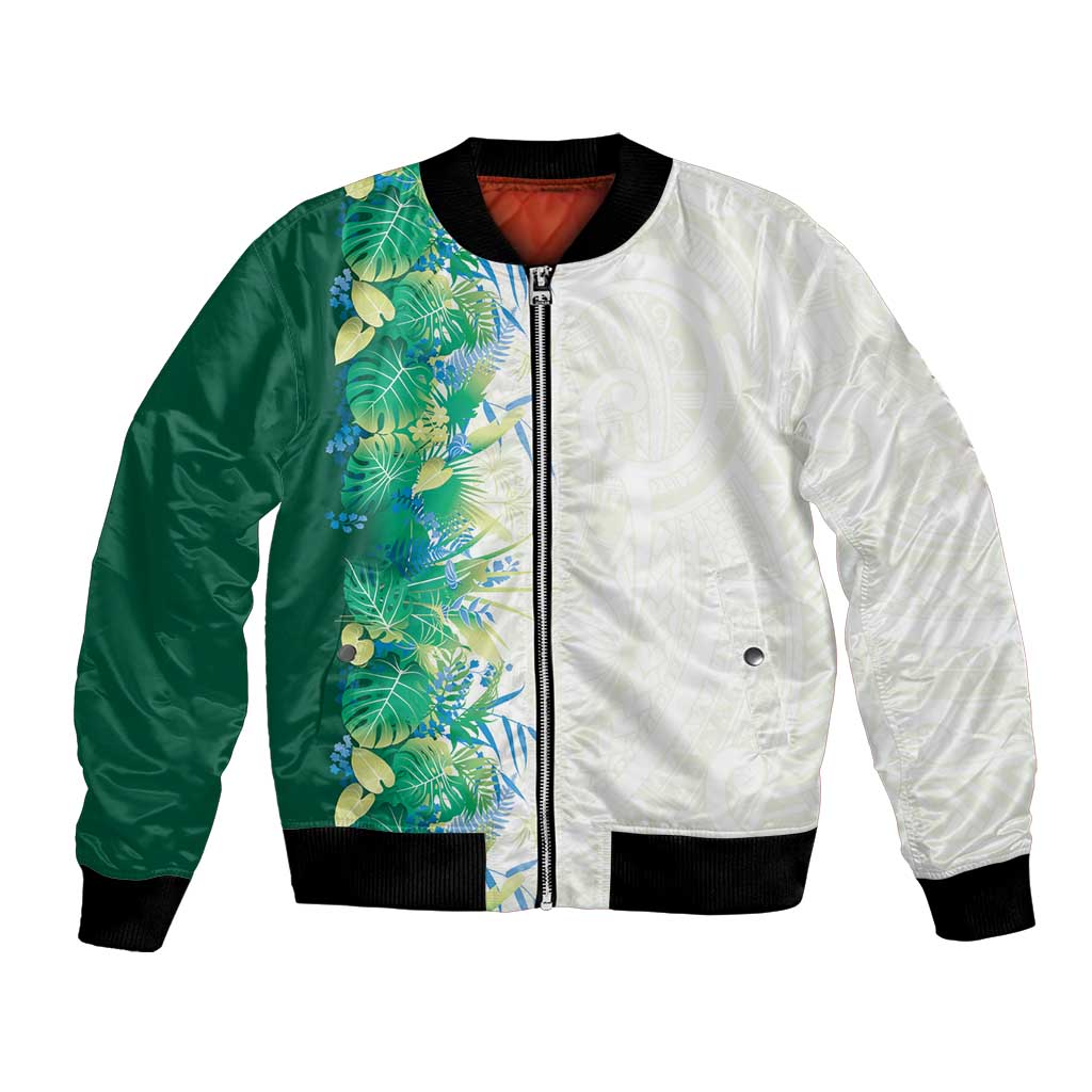 Hawaii Tropical Plant Omaomao Bomber Jacket Vibrant Polynesian Pattern
