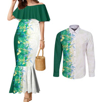 Hawaii Tropical Plant Omaomao Couples Matching Mermaid Dress and Long Sleeve Button Shirt Vibrant Polynesian Pattern