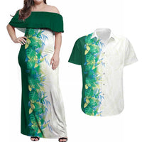 Hawaii Tropical Plant Omaomao Couples Matching Off Shoulder Maxi Dress and Hawaiian Shirt Vibrant Polynesian Pattern