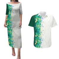 Hawaii Tropical Plant Omaomao Couples Matching Puletasi and Hawaiian Shirt Vibrant Polynesian Pattern