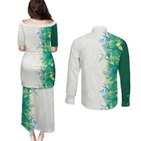 Hawaii Tropical Plant Omaomao Couples Matching Puletasi and Long Sleeve Button Shirt Vibrant Polynesian Pattern
