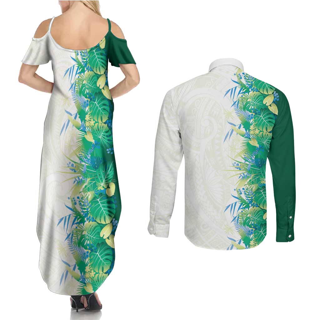 Hawaii Tropical Plant Omaomao Couples Matching Summer Maxi Dress and Long Sleeve Button Shirt Vibrant Polynesian Pattern