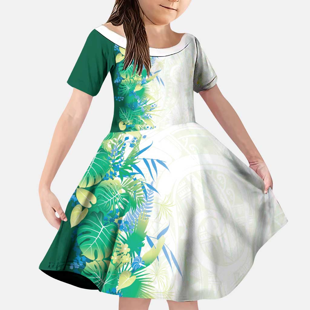 Hawaii Tropical Plant Omaomao Family Matching Long Sleeve Bodycon Dress and Hawaiian Shirt Vibrant Polynesian Pattern LT01 Daughter's Dress Green - Polynesian Pride