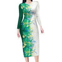 Hawaii Tropical Plant Omaomao Family Matching Long Sleeve Bodycon Dress and Hawaiian Shirt Vibrant Polynesian Pattern LT01 Mom's Dress Green - Polynesian Pride