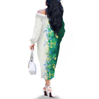 Hawaii Tropical Plant Omaomao Family Matching Off The Shoulder Long Sleeve Dress and Hawaiian Shirt Vibrant Polynesian Pattern LT01 - Polynesian Pride