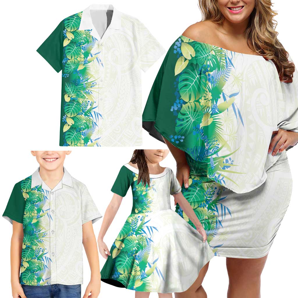 Hawaii Tropical Plant Omaomao Family Matching Off Shoulder Short Dress and Hawaiian Shirt Vibrant Polynesian Pattern