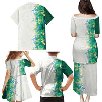 Hawaii Tropical Plant Omaomao Family Matching Puletasi and Hawaiian Shirt Vibrant Polynesian Pattern
