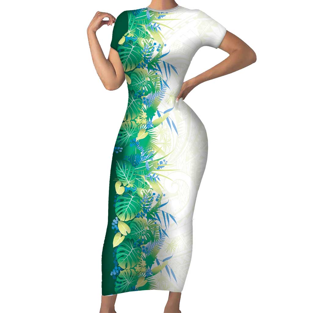 Hawaii Tropical Plant Omaomao Family Matching Short Sleeve Bodycon Dress and Hawaiian Shirt Vibrant Polynesian Pattern LT01 Mom's Dress Green - Polynesian Pride