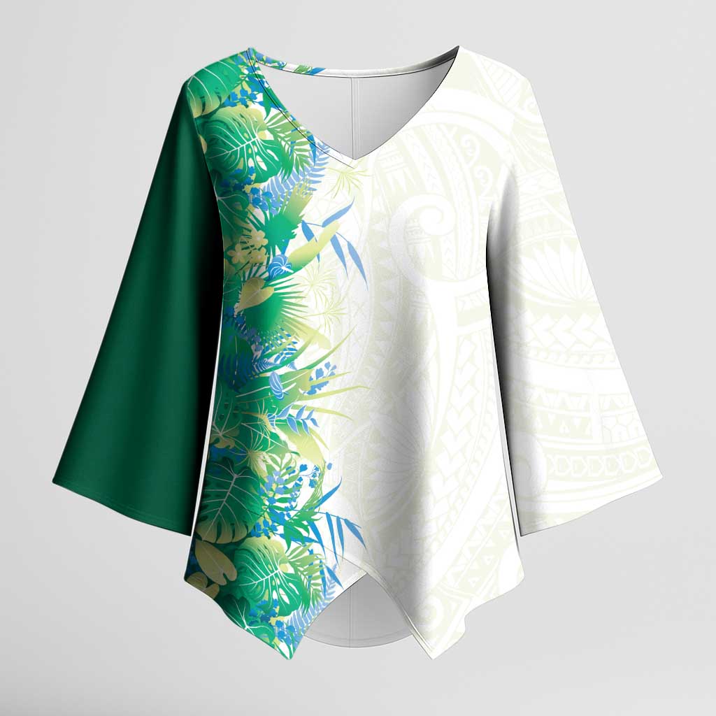 Hawaii Tropical Plant Omaomao Kimono Sleeve Blouse Vibrant Polynesian Pattern