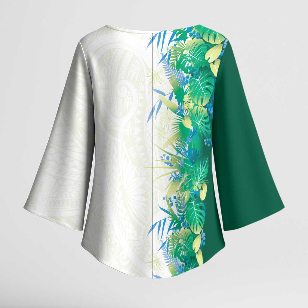 Hawaii Tropical Plant Omaomao Kimono Sleeve Blouse Vibrant Polynesian Pattern