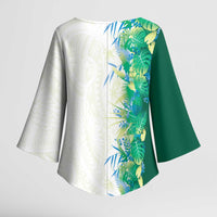 Hawaii Tropical Plant Omaomao Kimono Sleeve Blouse Vibrant Polynesian Pattern