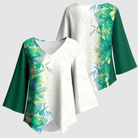 Hawaii Tropical Plant Omaomao Kimono Sleeve Blouse Vibrant Polynesian Pattern