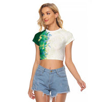Hawaii Tropical Plant Omaomao Raglan Cropped T Shirt Vibrant Polynesian Pattern