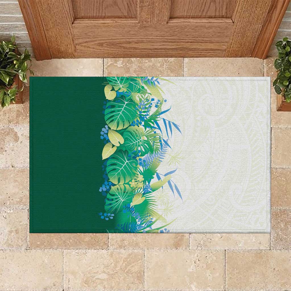 Hawaii Tropical Plant Omaomao Rubber Doormat Vibrant Polynesian Pattern