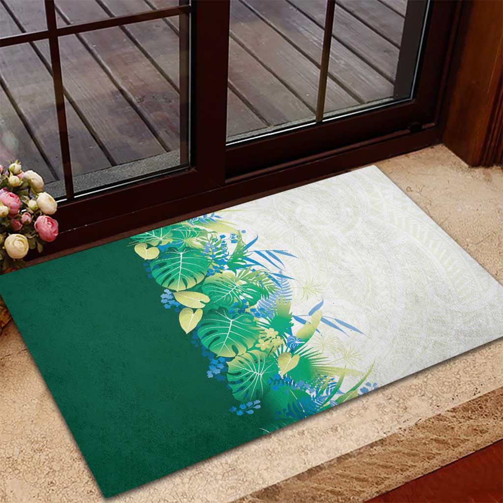 Hawaii Tropical Plant Omaomao Rubber Doormat Vibrant Polynesian Pattern