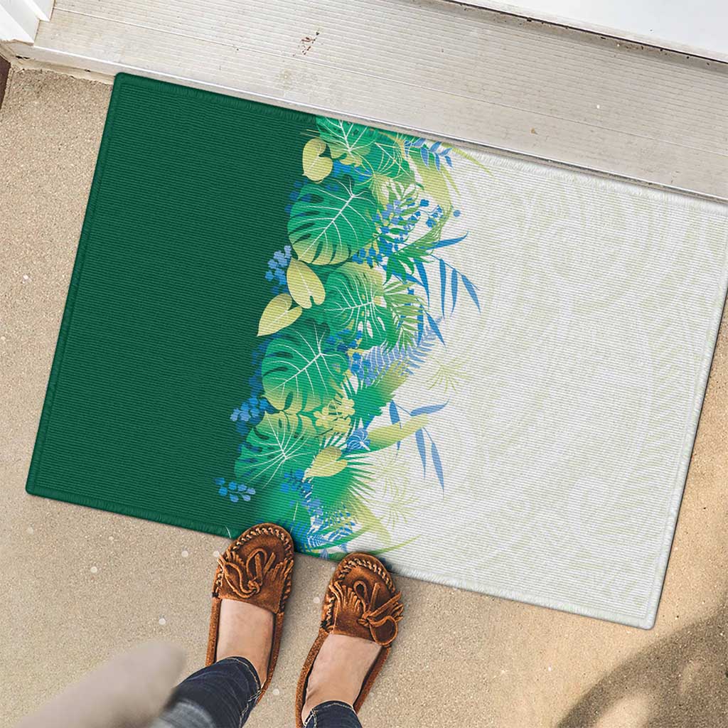 Hawaii Tropical Plant Omaomao Rubber Doormat Vibrant Polynesian Pattern