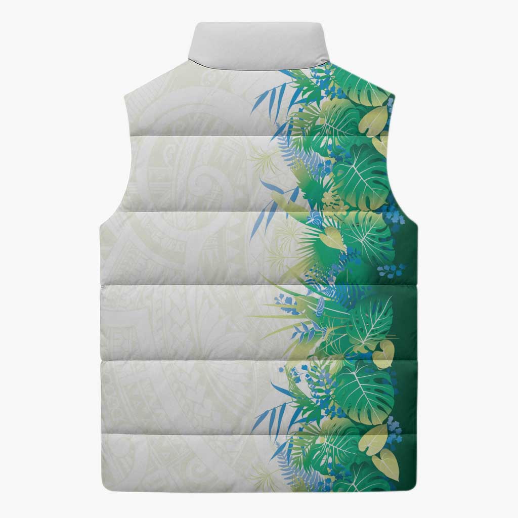 Hawaii Tropical Plant Omaomao Sleeveless Puffer Jacket Vibrant Polynesian Pattern