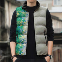 Hawaii Tropical Plant Omaomao Sleeveless Puffer Jacket Vibrant Polynesian Pattern