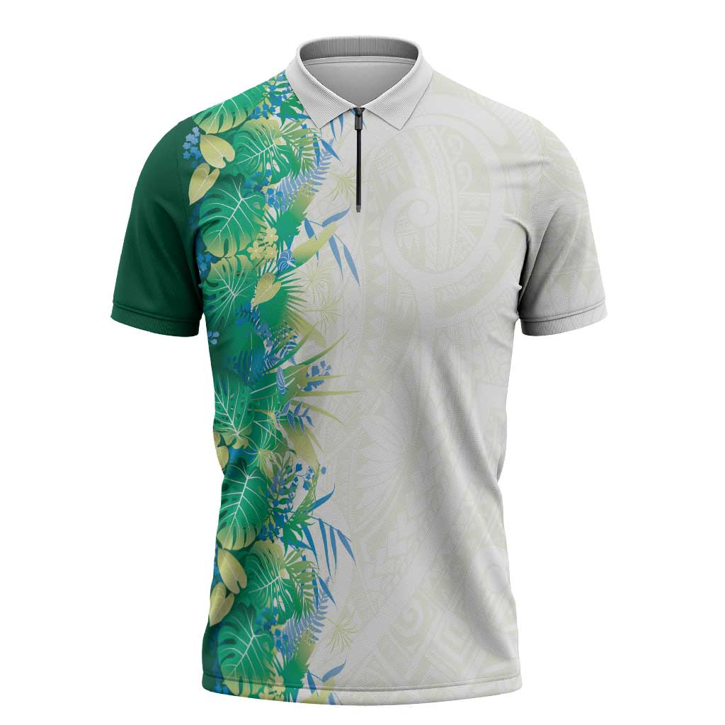 Hawaii Tropical Plant Omaomao Zipper Polo Shirt Vibrant Polynesian Pattern