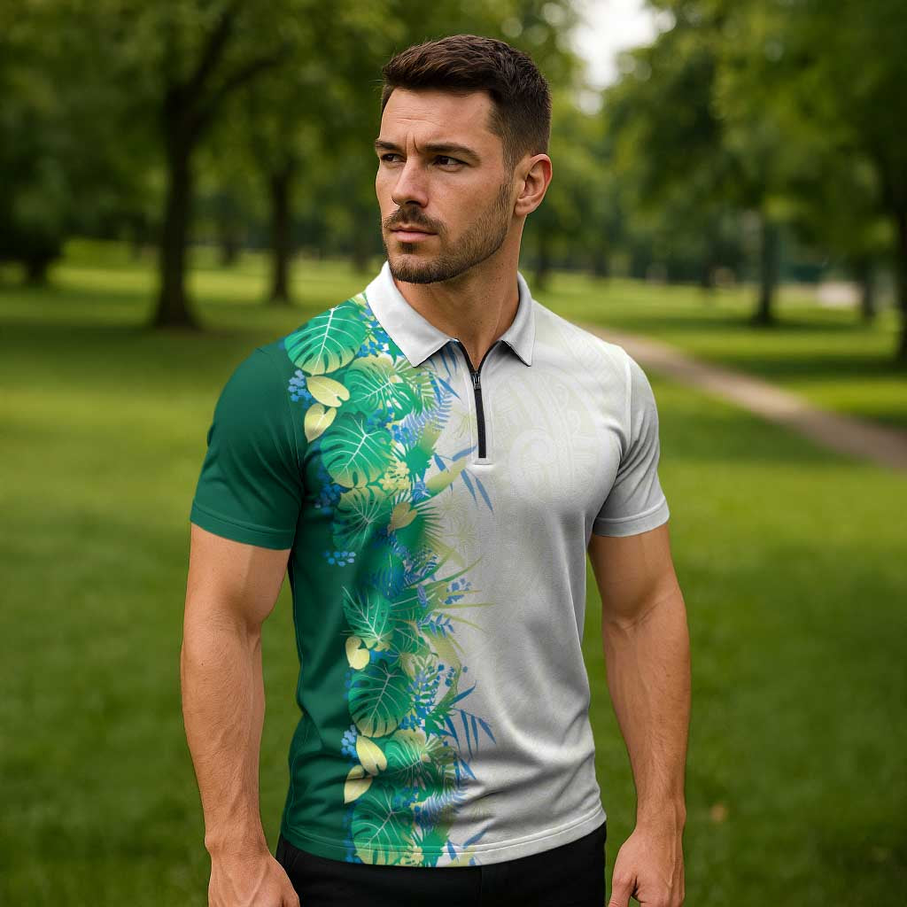 Hawaii Tropical Plant Omaomao Zipper Polo Shirt Vibrant Polynesian Pattern