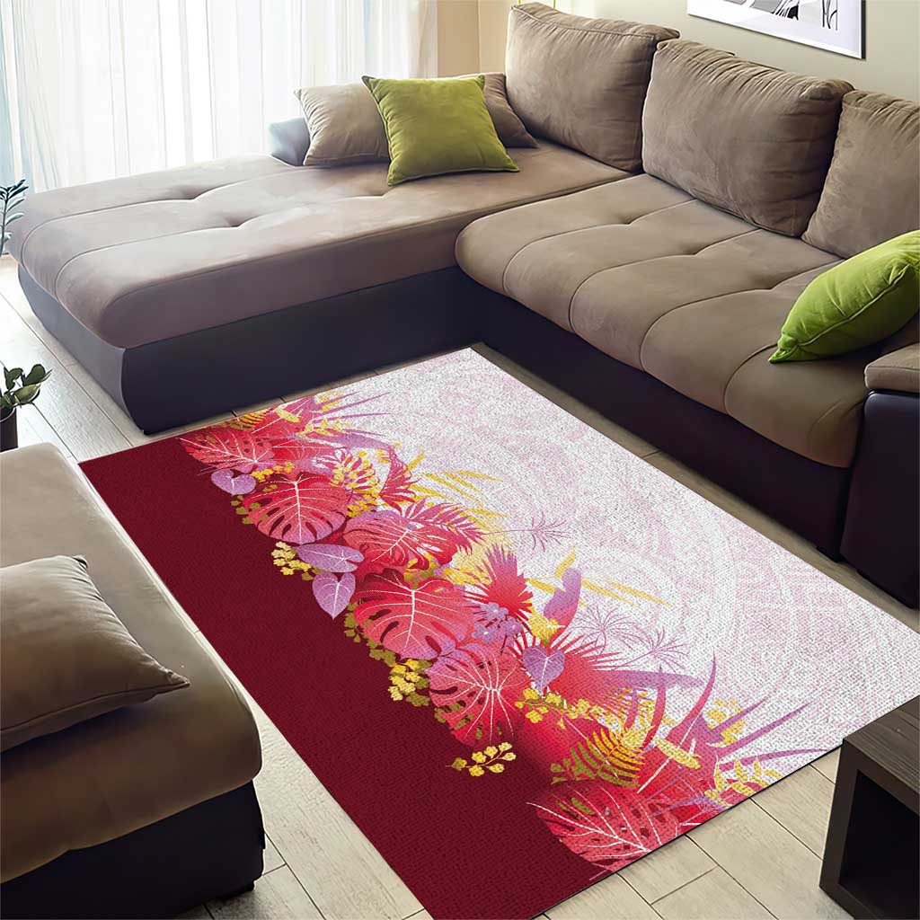 Hawaii Tropical Plant Akala Area Rug Vibrant Polynesian Pattern