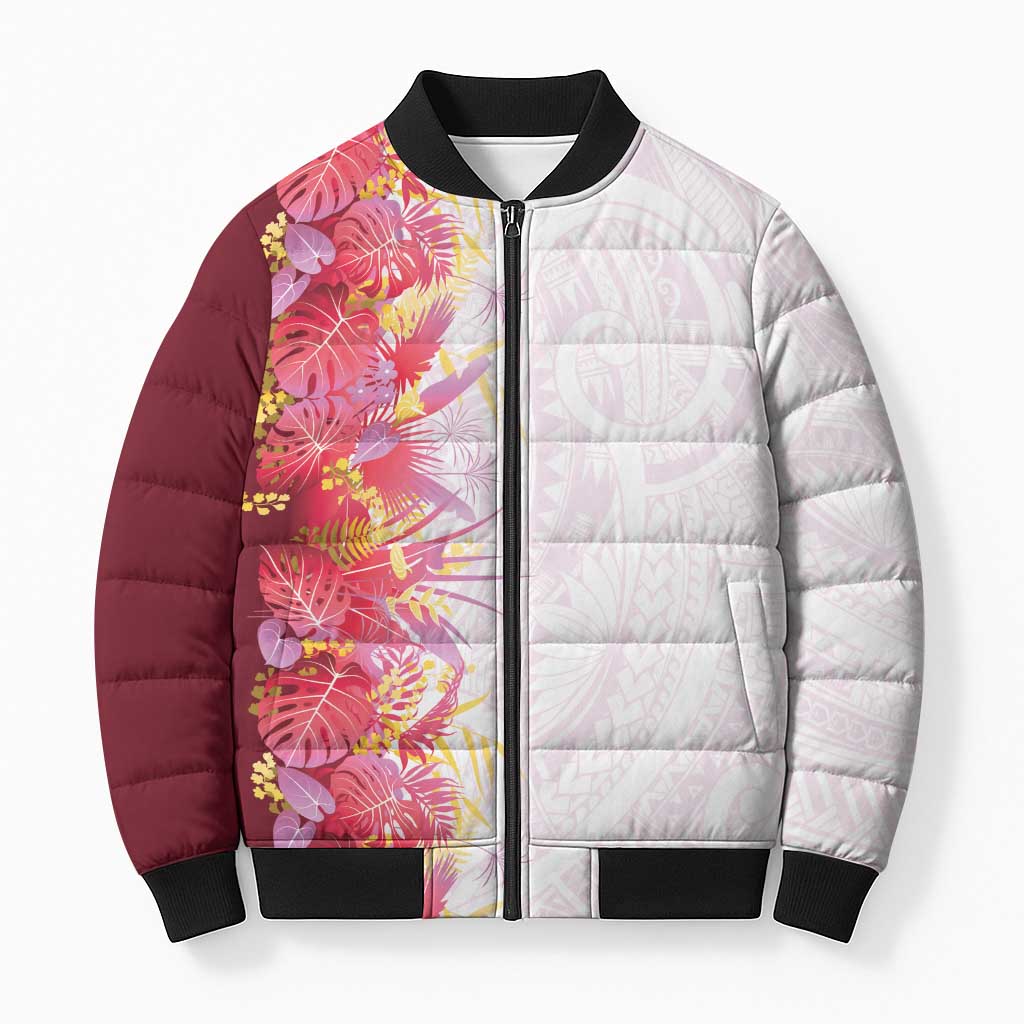 Hawaii Tropical Plant Akala Bomber Puffer Jacket Vibrant Polynesian Pattern