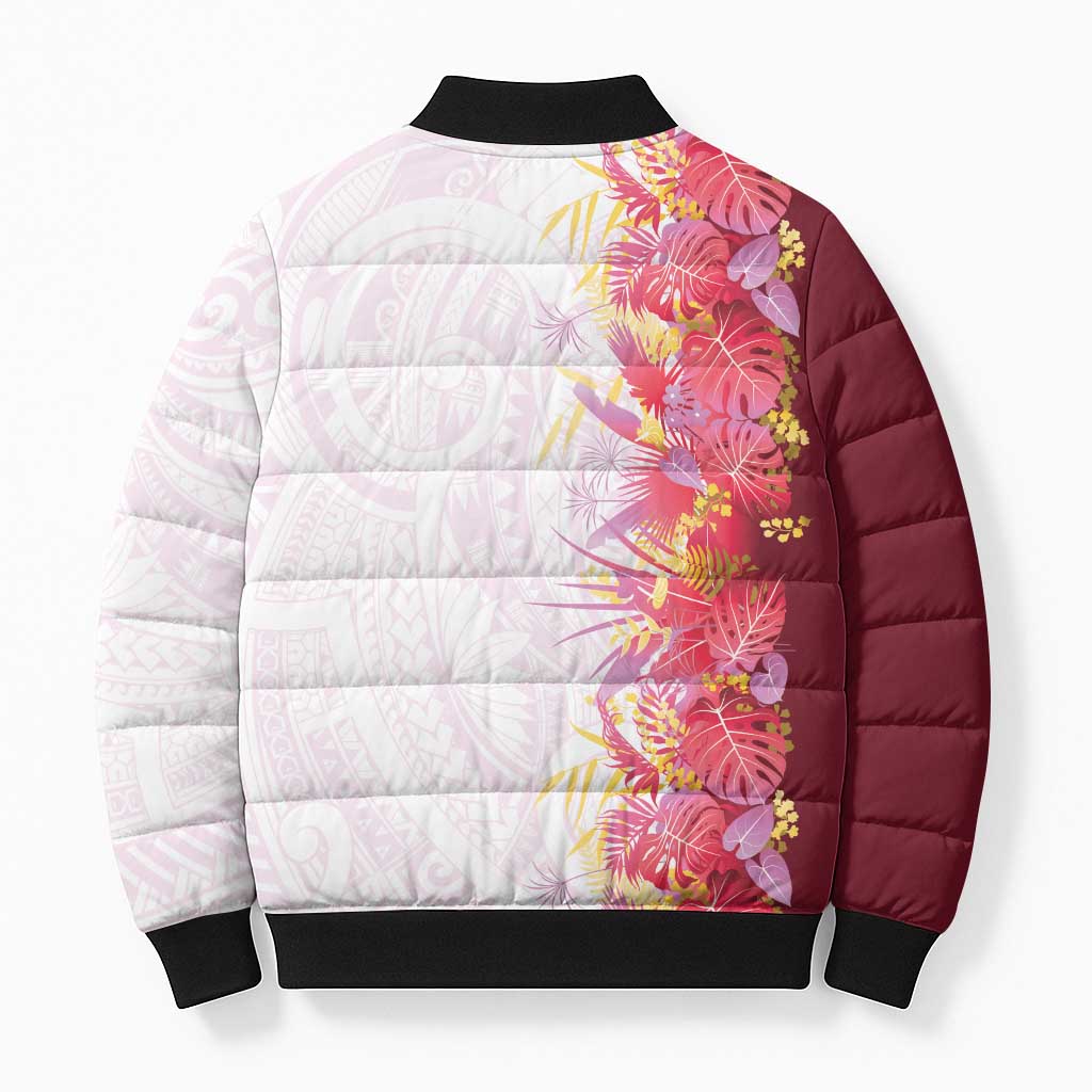 Hawaii Tropical Plant Akala Bomber Puffer Jacket Vibrant Polynesian Pattern