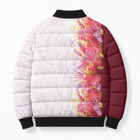 Hawaii Tropical Plant Akala Bomber Puffer Jacket Vibrant Polynesian Pattern